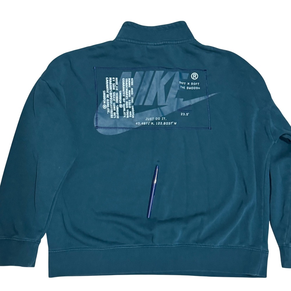 Nike Quarter Zip Sweatshirt Mens Large Teal Green Multi Logo Swoosh Pullover
